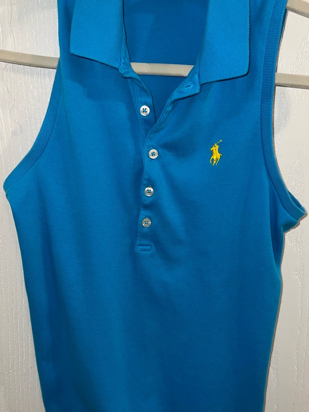 Vintage Y2K Ralph Lauren Sleeveless Polo Tank in Bright Blue with Yellow Pony